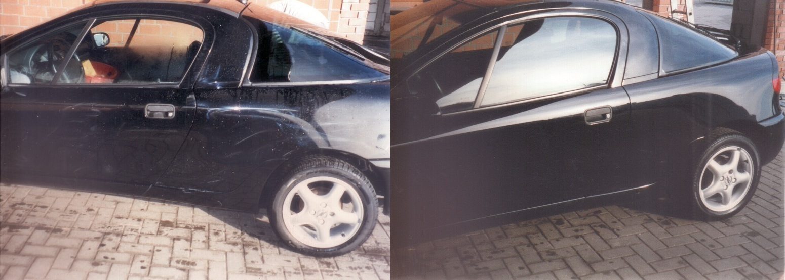 Vorher-Nachher: Kratzerentfernung an einem schwarzen Coupé