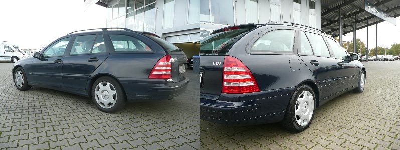 Vorher-Nachher: dunkler Kombi vor und nach der Außenaufbereitung